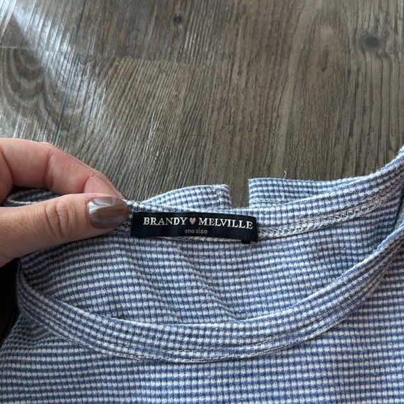 Brandy Melville Blue & White Checkered Tee - Picture 4 of 5